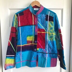 Patchwork Shirt Jacket Parisian Works Art To Wear‎ Boho Top S Colorful Abstract
